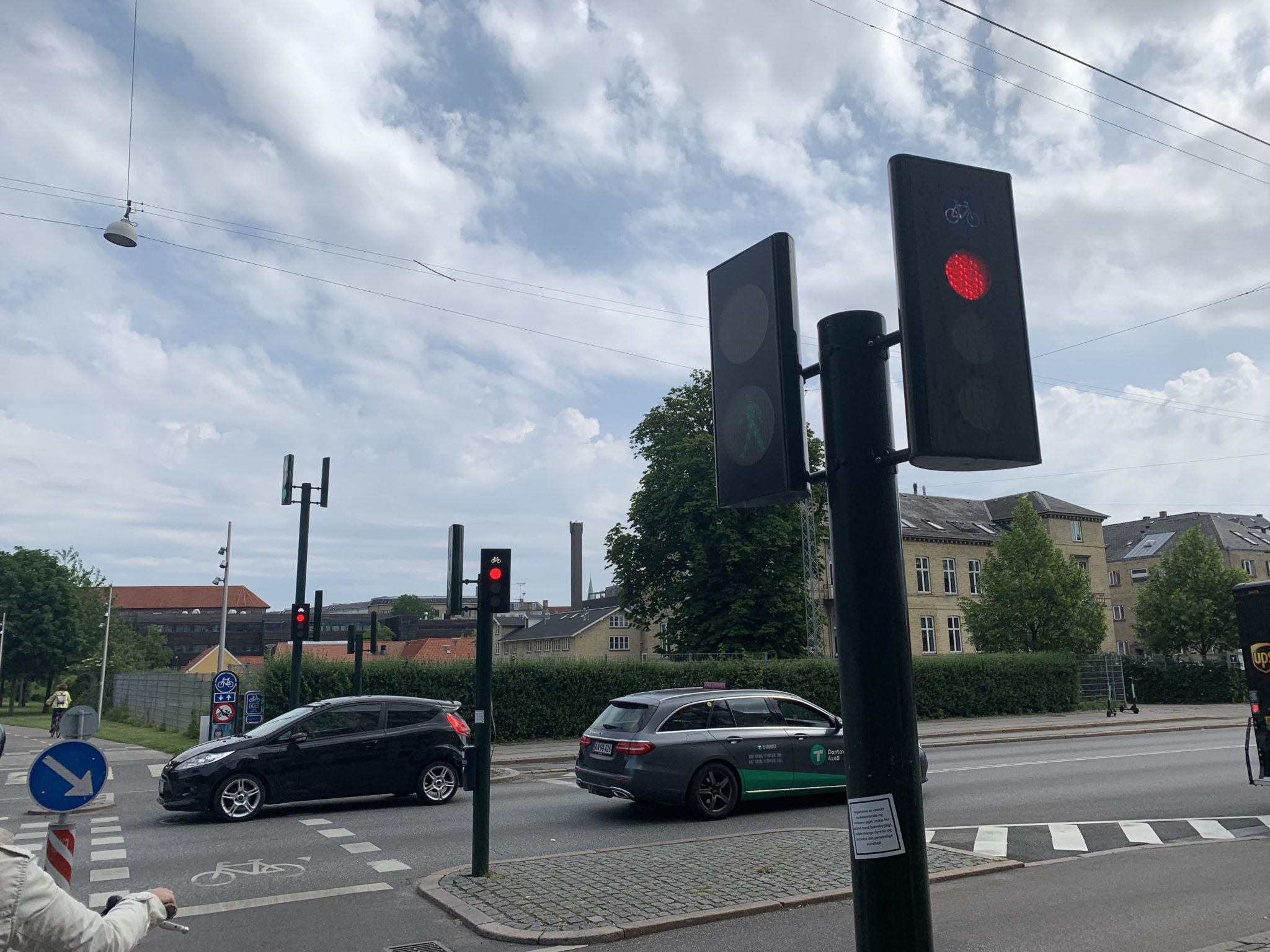 A red light specifically for bicyclists at an intersection.