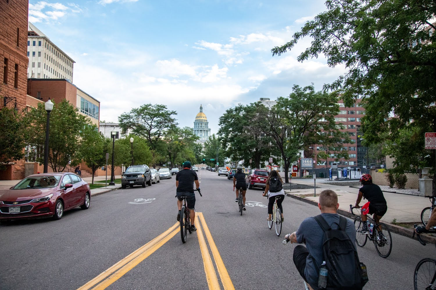 Bicyclists approaching the capitol