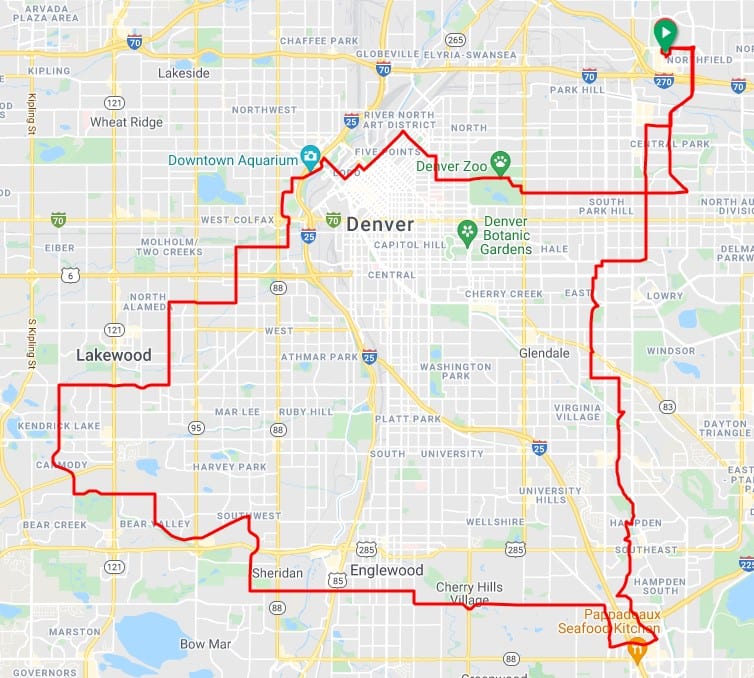 Screenshot of the 50-mile route of the Denver Century Ride.