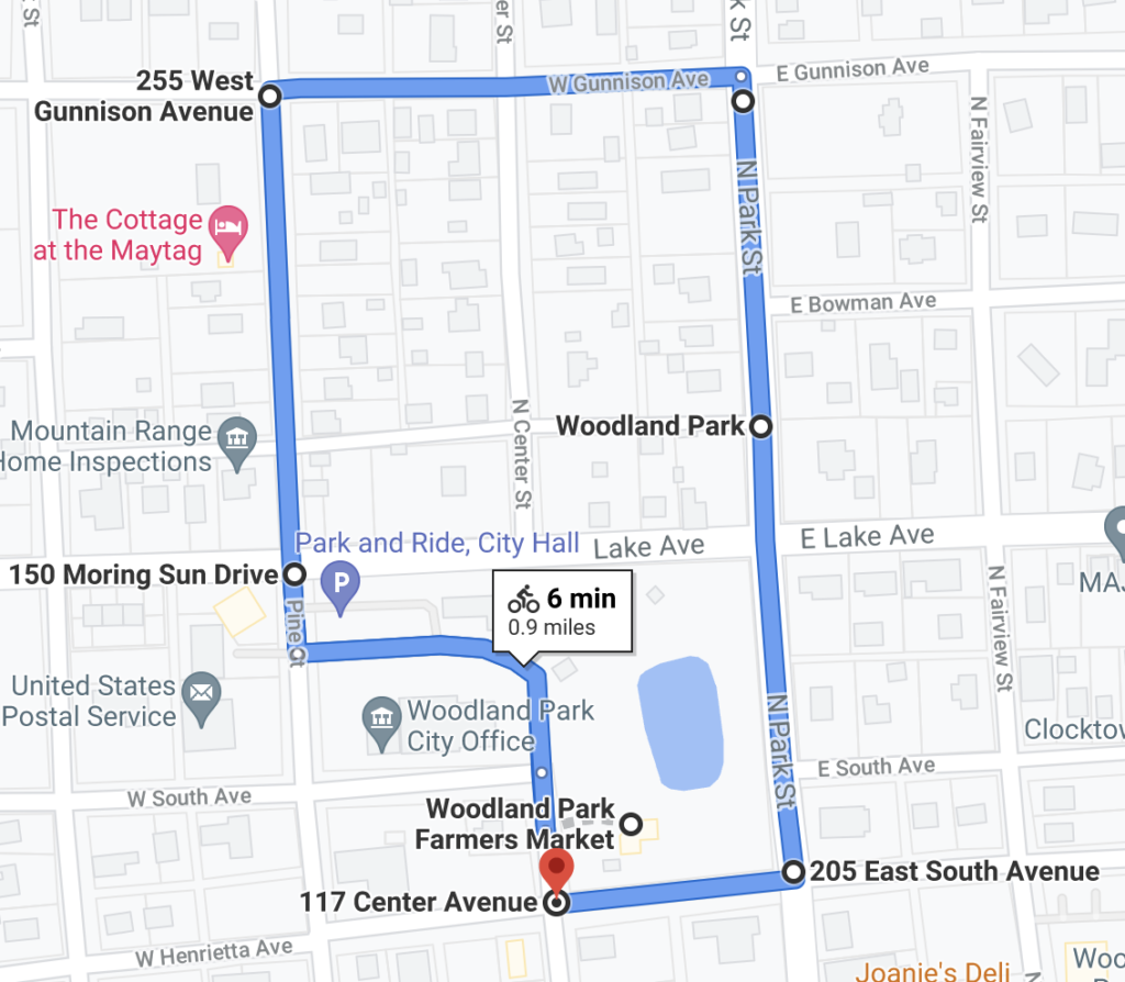 map of the 1 mile loop route starting and ending at 117 Center Avenue and estimated to take about 6 minutes
