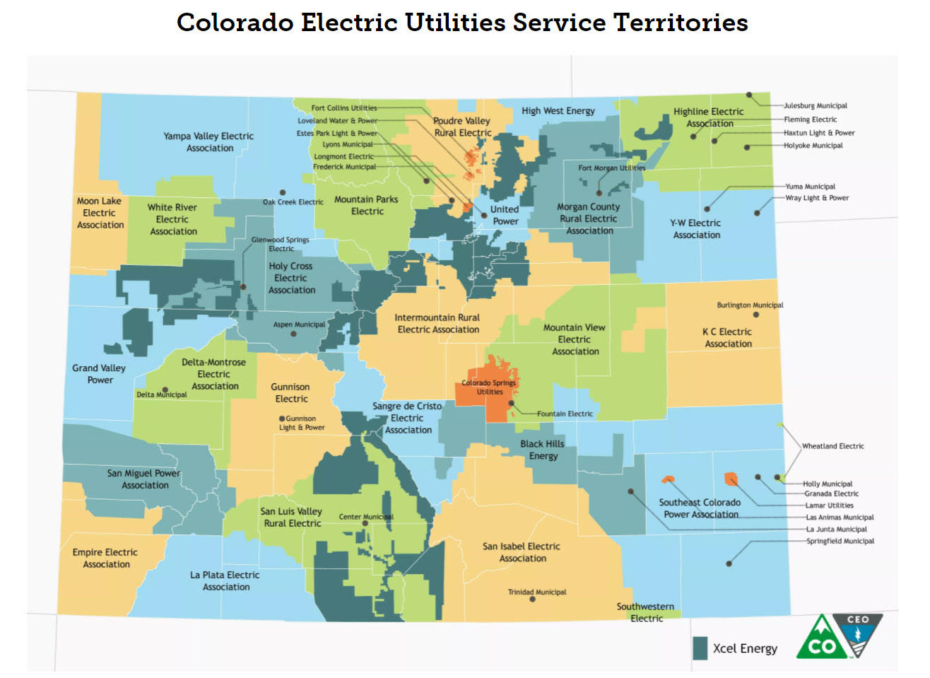 Map of different energy providers in Colorado