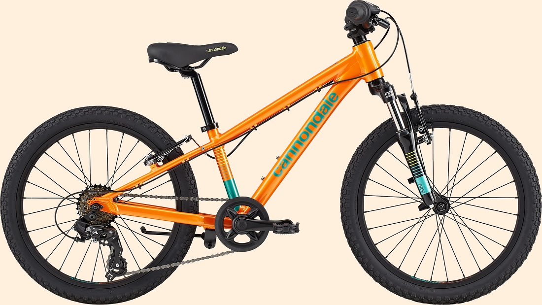 An orange Cannondale kids' bike.