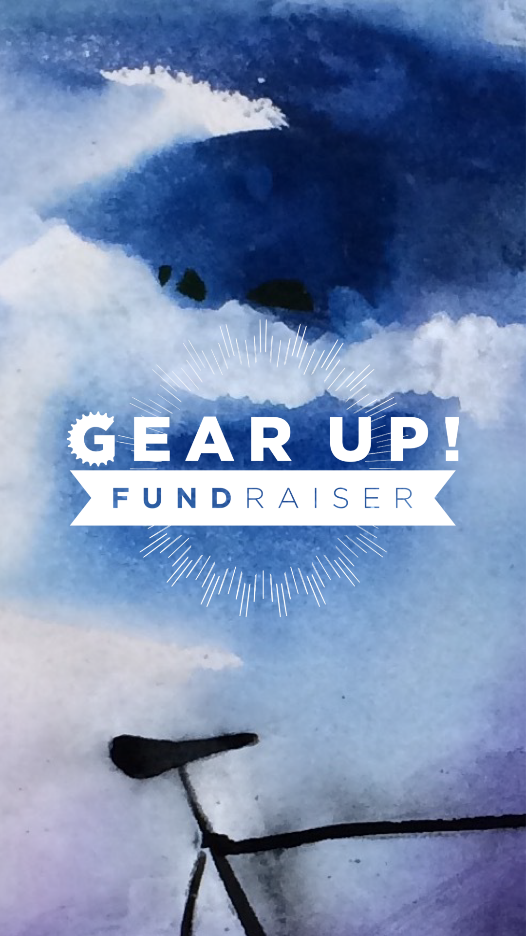 A graphic with the Gear Up logo overlaid on a watercolor painting of a bike seat on a blue background,